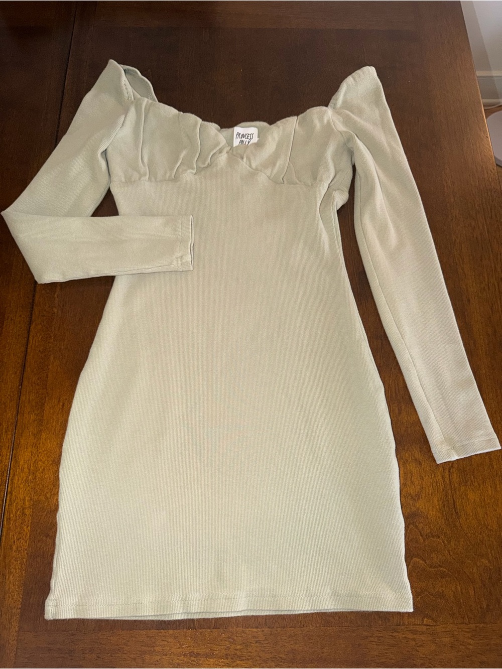 Princess Polly Long Sleeve Sweetheart Mini Dress - Sage Green